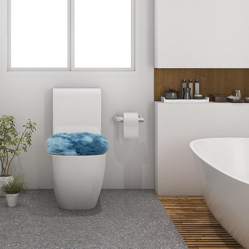 Insun Soft Fluffy Toilet Seat Cover, Washable Absorbent Lid Cover, Adjustable Non Slip Backing for Most Bathroom Toilet Lids Tie-Dyed Dark Blue 17.7" x 19.7" - Image 5